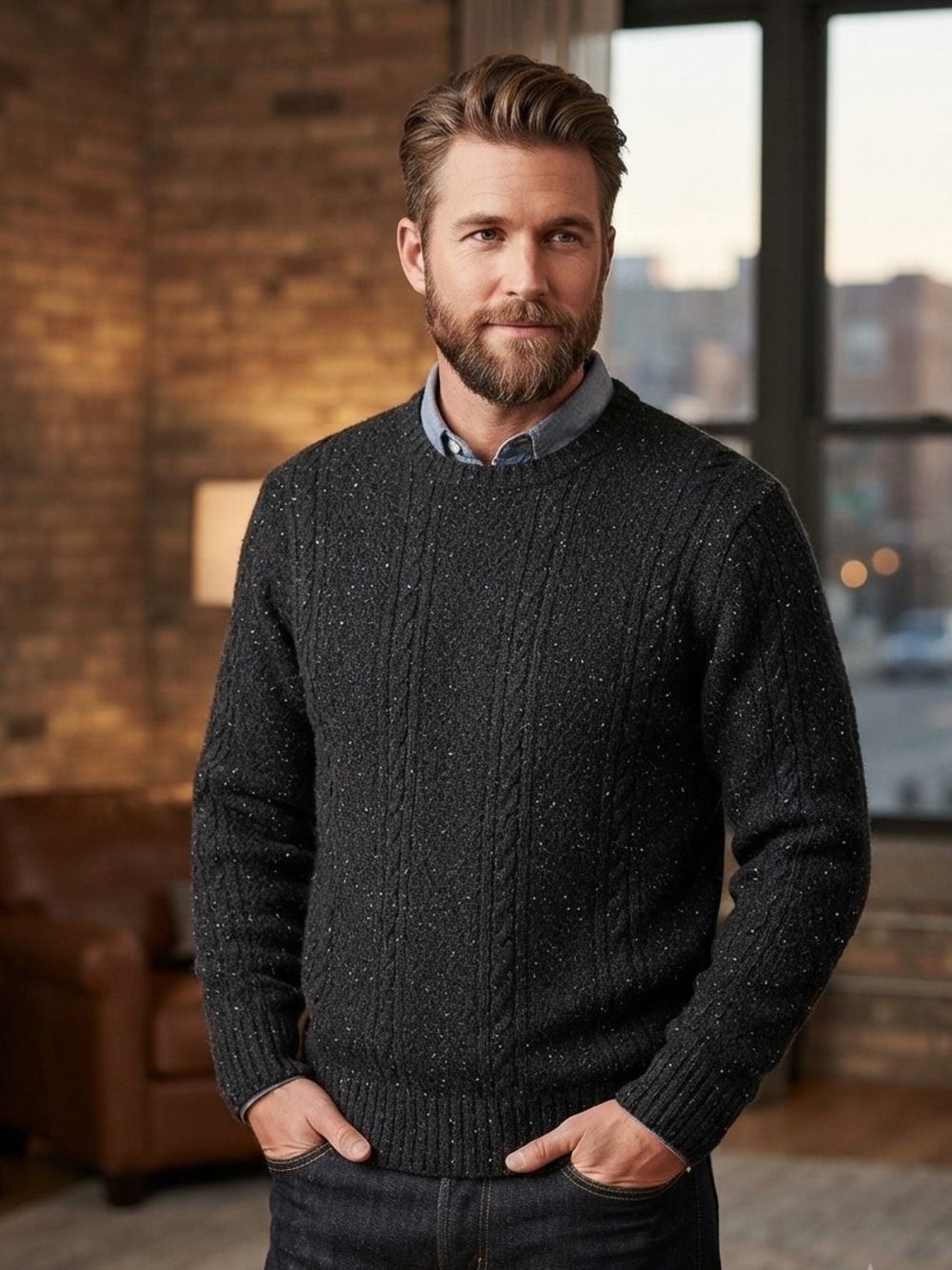 NWT Duluth Trading Co. Men's Black Lambswool Cable Knit Sweater – Size XL